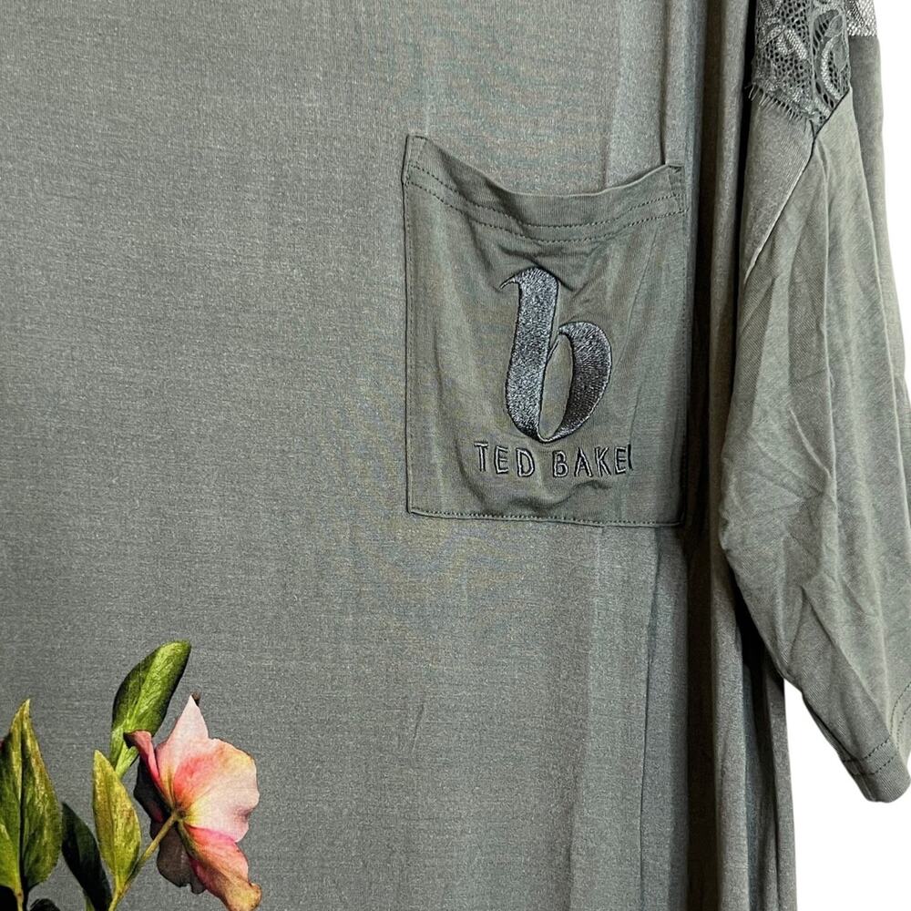 B by Ted Baker Jersey Sleep Shirt Lace Trim US Size 14 Olive Floral - Picture 3 of 6